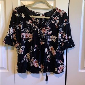 Floral, lace-up blouse